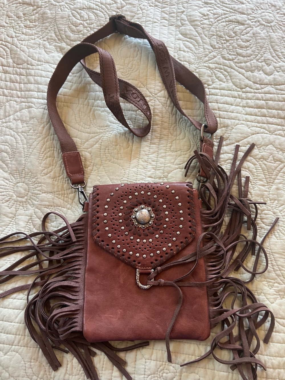 Montana West Fringed Crossbody with Concho & Stud Details